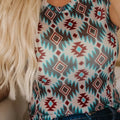 Western Aztec Print Mesh Slim T Shirt