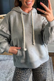 Ruffled Drawstring Long Sleeve Hoodie Gray