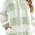 Full Size Plaid Sherpa Drawstring Hoodie Plus Size