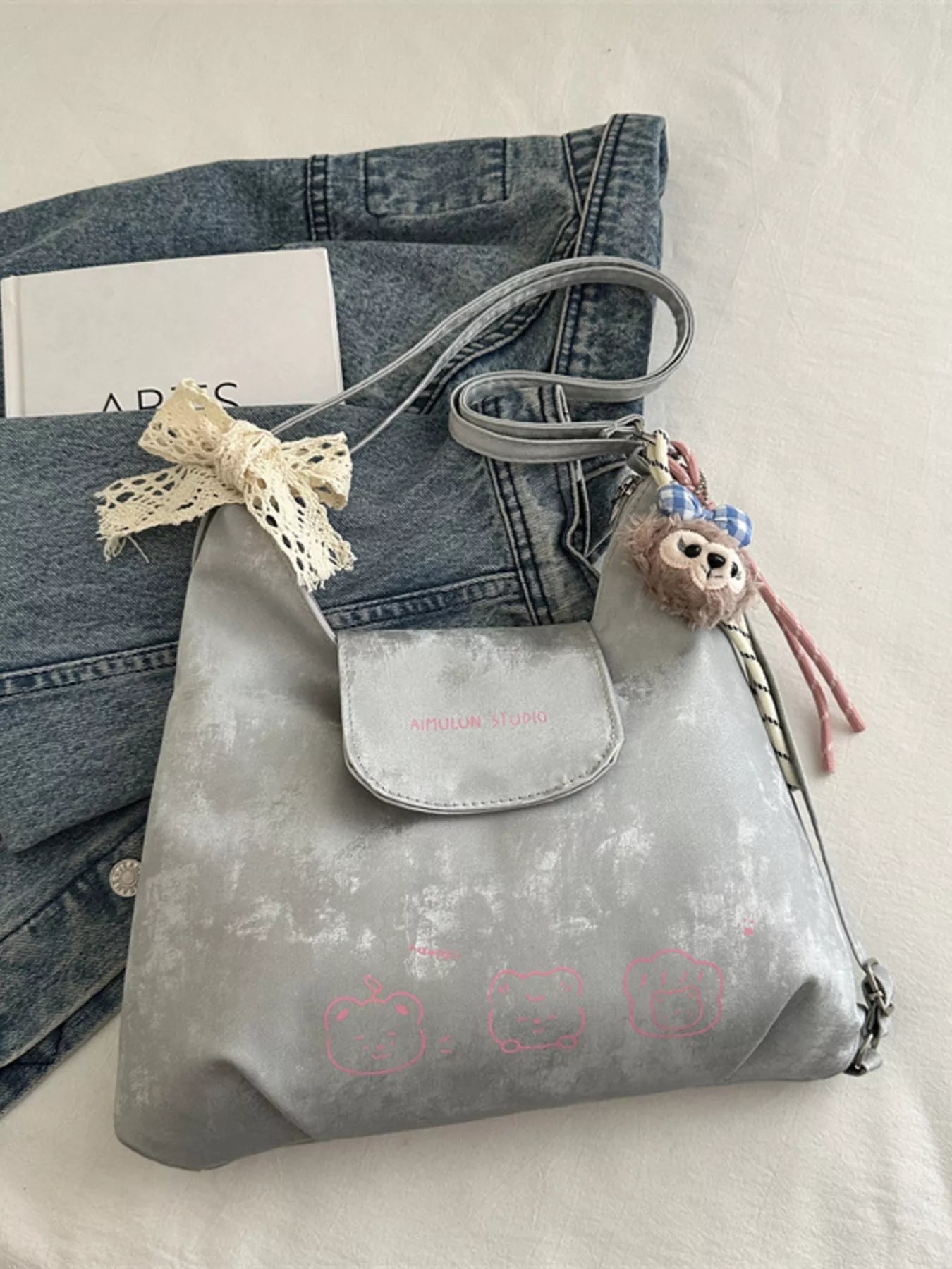 Cute Cartoon Shoulder Bag Silver onesize