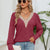 Lace Detail V-Neck Ribbed Blouse Brick Red
