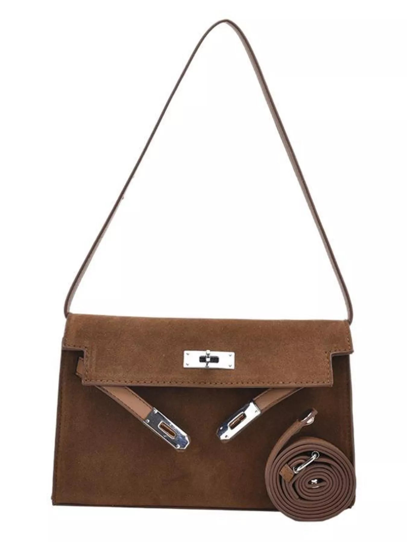 Solid Color Buckle Shoulder Bag