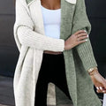 Two-Tone Open Front Knit Hooded Cardigan Matcha Green
