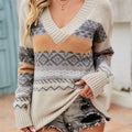 Geometric Pattern V-Neck Knit Sweater