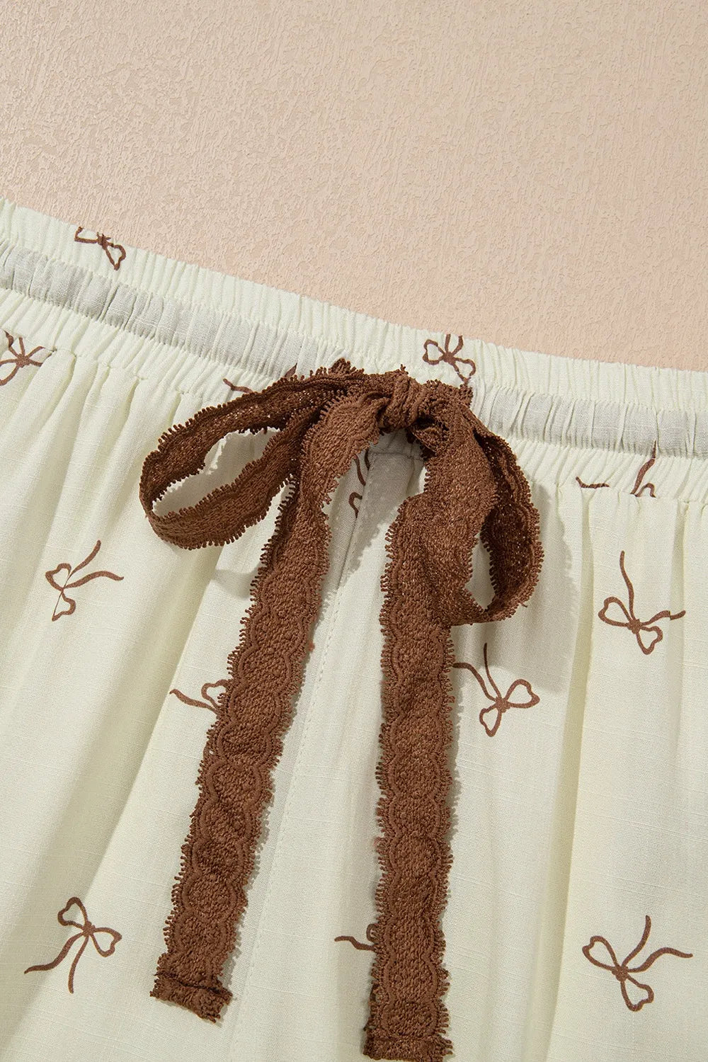 Bow Print Lace Drawstring Casual Shorts