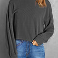Round Neck Drop Shoulder Long Sleeve Top Black