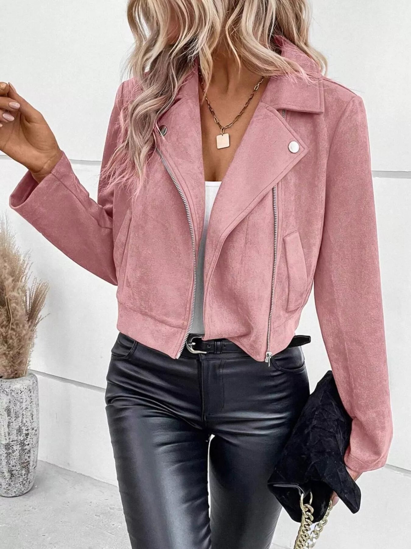 Zip Up Cropped Jacket Pink