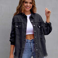 Distressed Drop Shoulder Denim Jacket Black