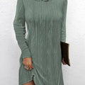Casual Long Sleeve Hooded Knit Dress Sage