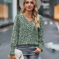 Printed V-Neck Lantern Sleeve Blouse Sage