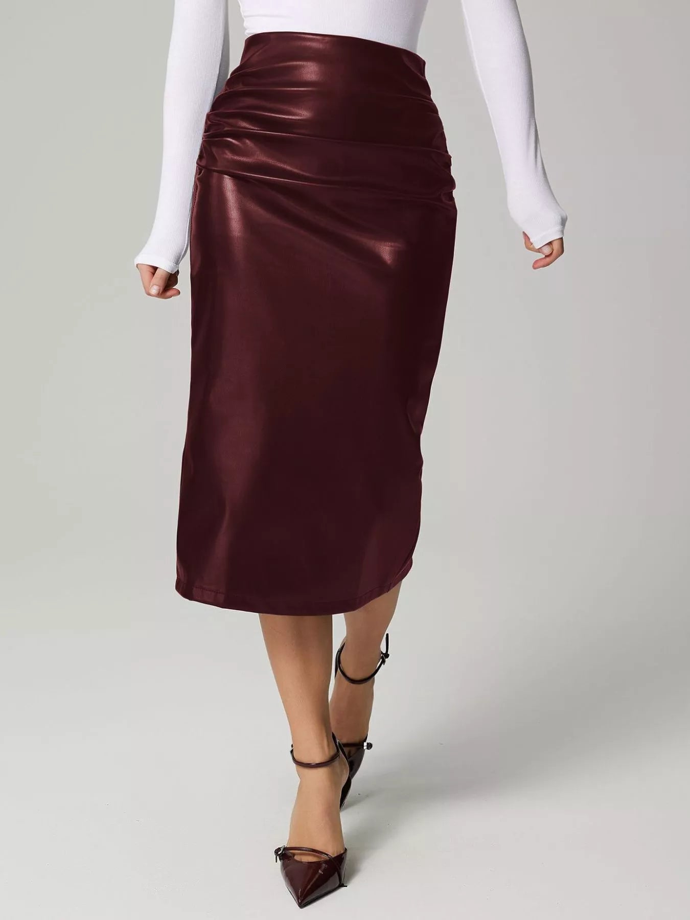 Slit Back Leather Skirt