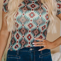 Western Aztec Print Mesh Slim T Shirt