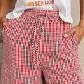 Gingham Print Wide Leg Casual Pants