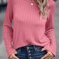 Textured Knit Long Sleeve T-Shirt Pink