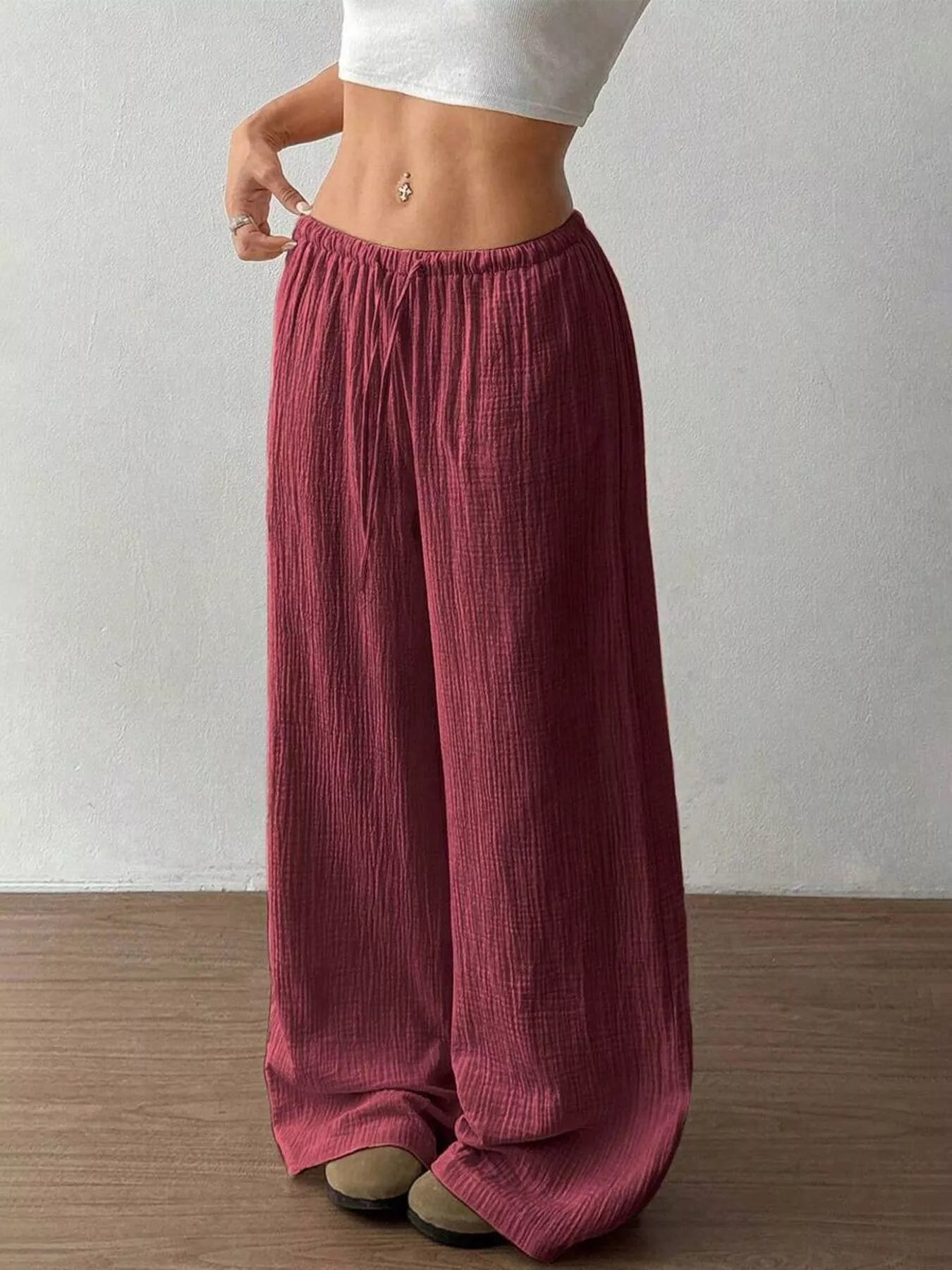 Full Size Drawstring Wide Leg Pants Plus Size