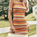 Fringe Grecian Neck Mini Dress