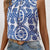 Printed Crew Neck Sleeveless Top Blue
