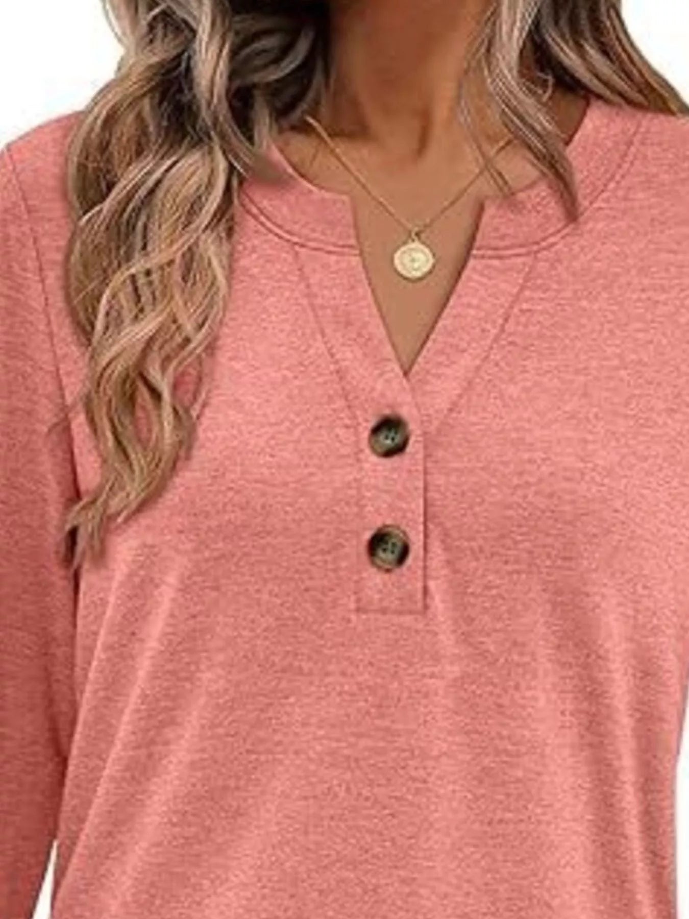 Casual Long Sleeve Button Detail T-Shirt