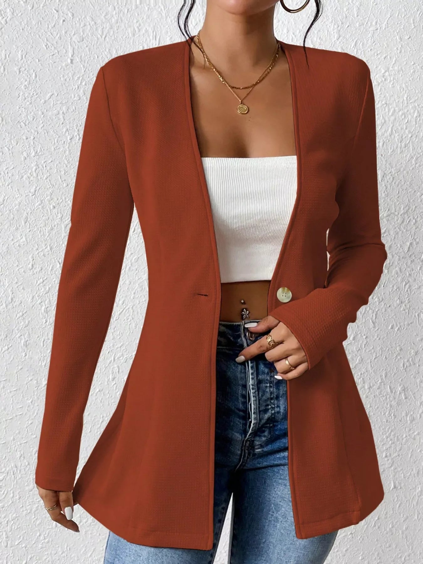 One Button Long Sleeve Blazer