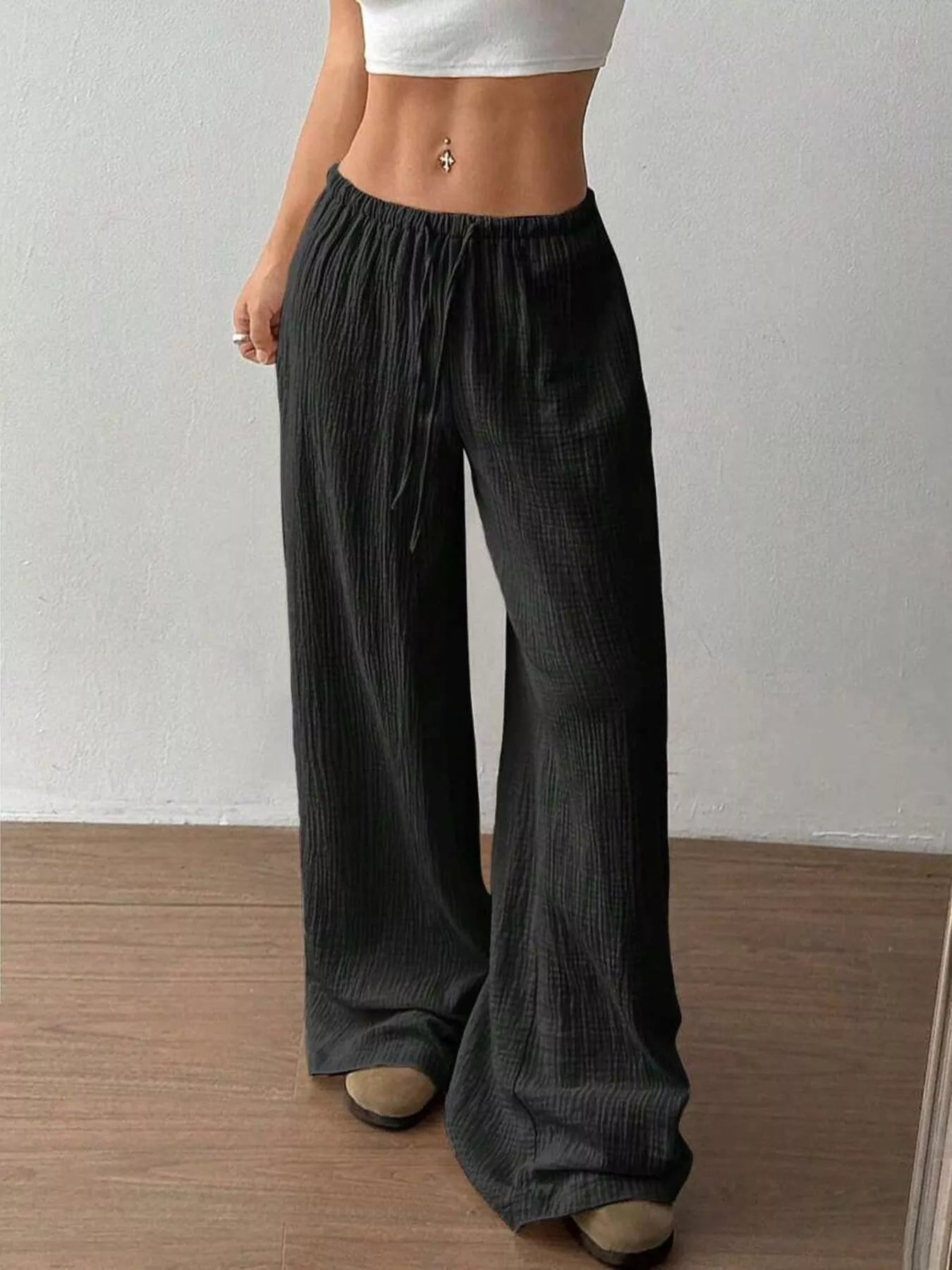 Full Size Drawstring Wide Leg Pants Plus Size