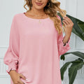Smocked Lantern Sleeve Round Neck Blouse Blush Pink