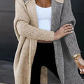 Two-Tone Open Front Knit Hooded Cardigan Gray