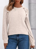 Ribbed Knit T-Shirt with Lace Shoulder Detail Apricot