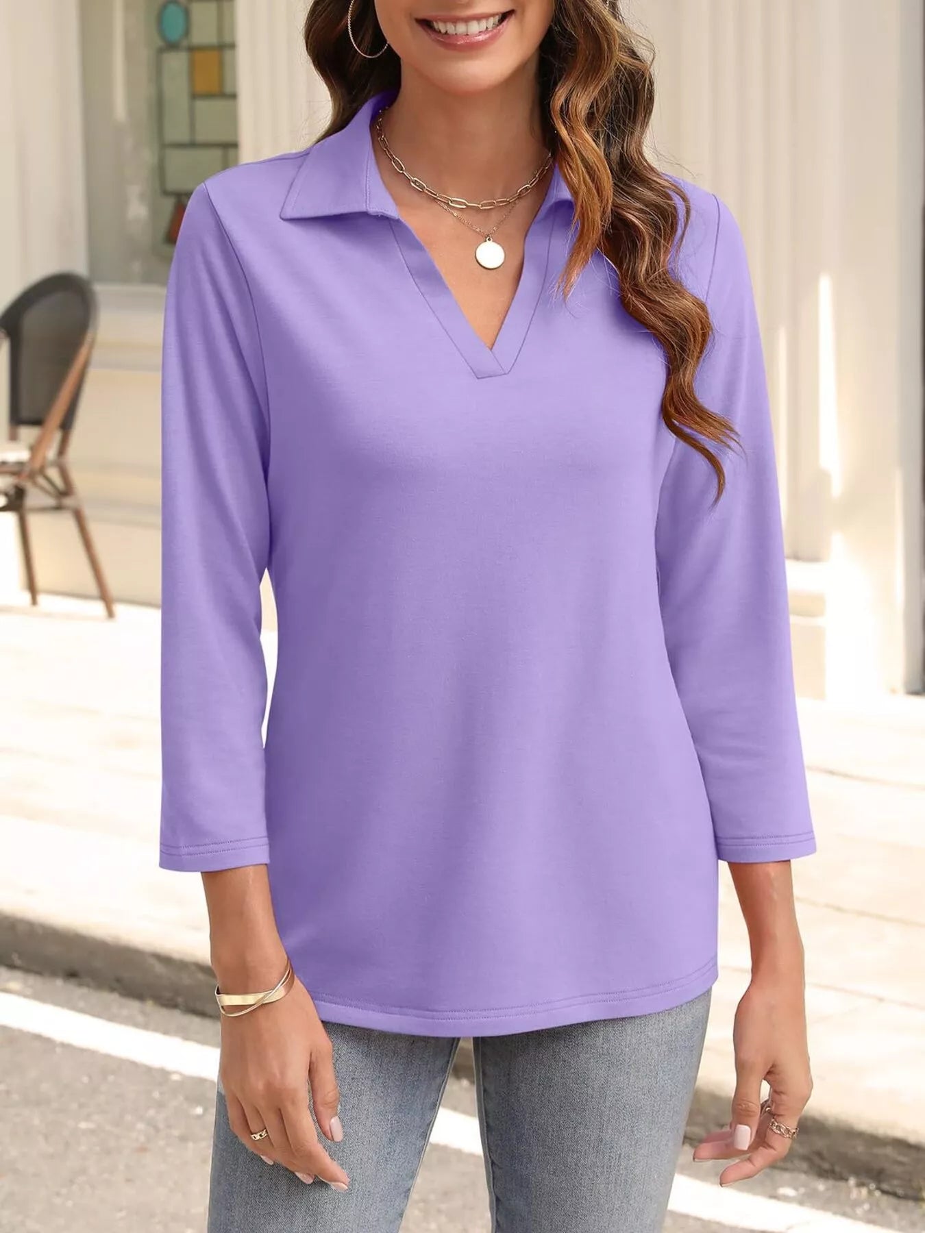 Johnny Collar Solid Color Top Lavender