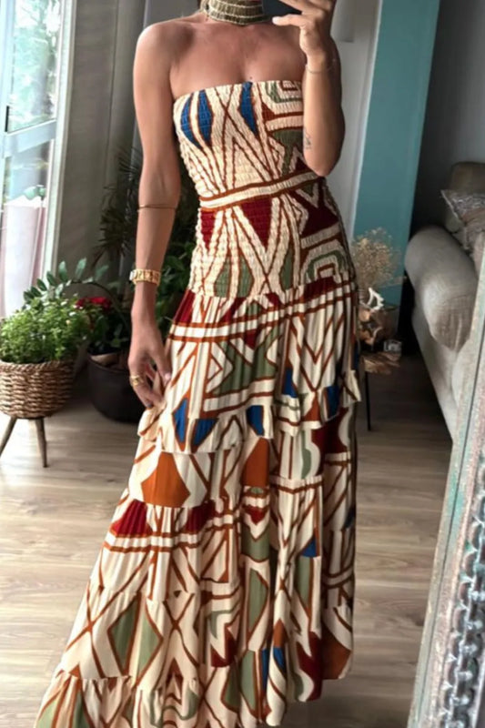 Smocked Printed Tube Dress