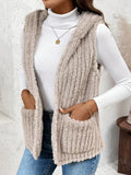 Fuzzy Hooded Vest with Pockets Dust Storm