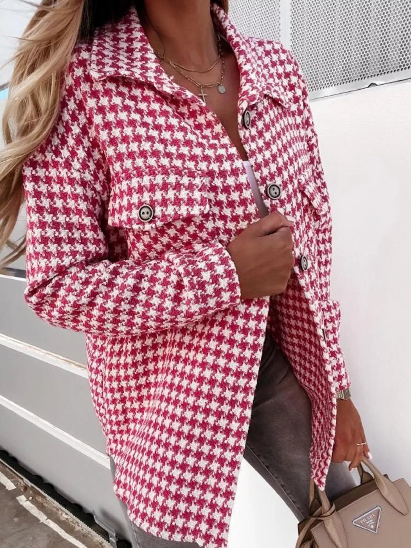 Houndstooth Button-Down Jacket