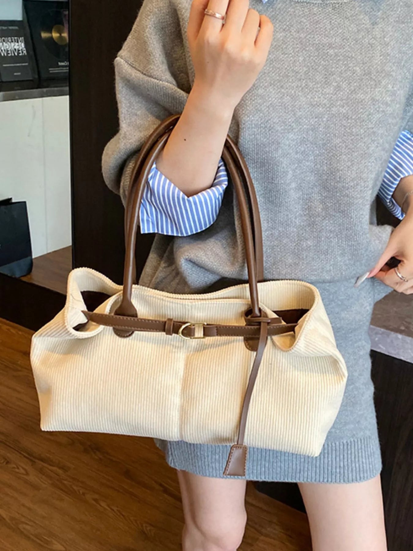 Buckle Decor Shoulder Bag Ivory One Size