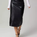 Slit Back Leather Skirt Black