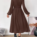 V-Neck Long Sleeve A-Line Midi Dress