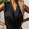 Ruched Surplice Sleeveless Top Black