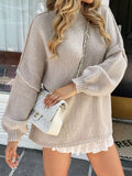 Mock Neck Drop Shoulder Sweater Khaki