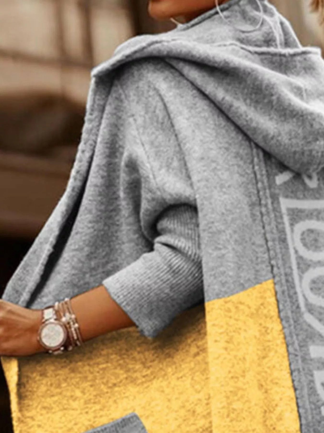 Full Size Hooded Color Block Open Front Cardigan Plus Size