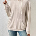 Ribbed Knit Long Sleeve Hoodie Off-white