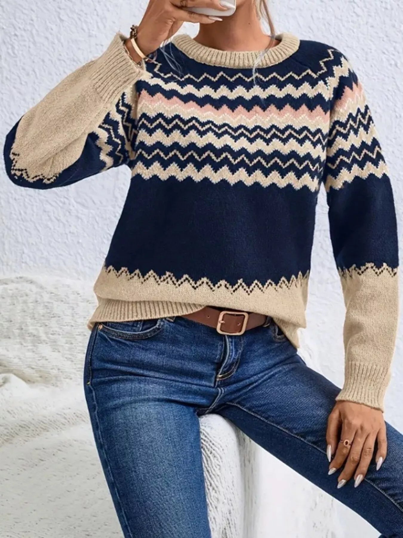 Geometric Pattern Knitted Sweater