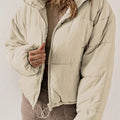 Zip Up Collared Neck Long Sleeve Winter Coat Cream