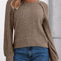 Ribbed Knit T-Shirt with Lace Shoulder Detail Brown