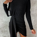 Heathered Mock Neck Long Sleeve Mini Dress Black