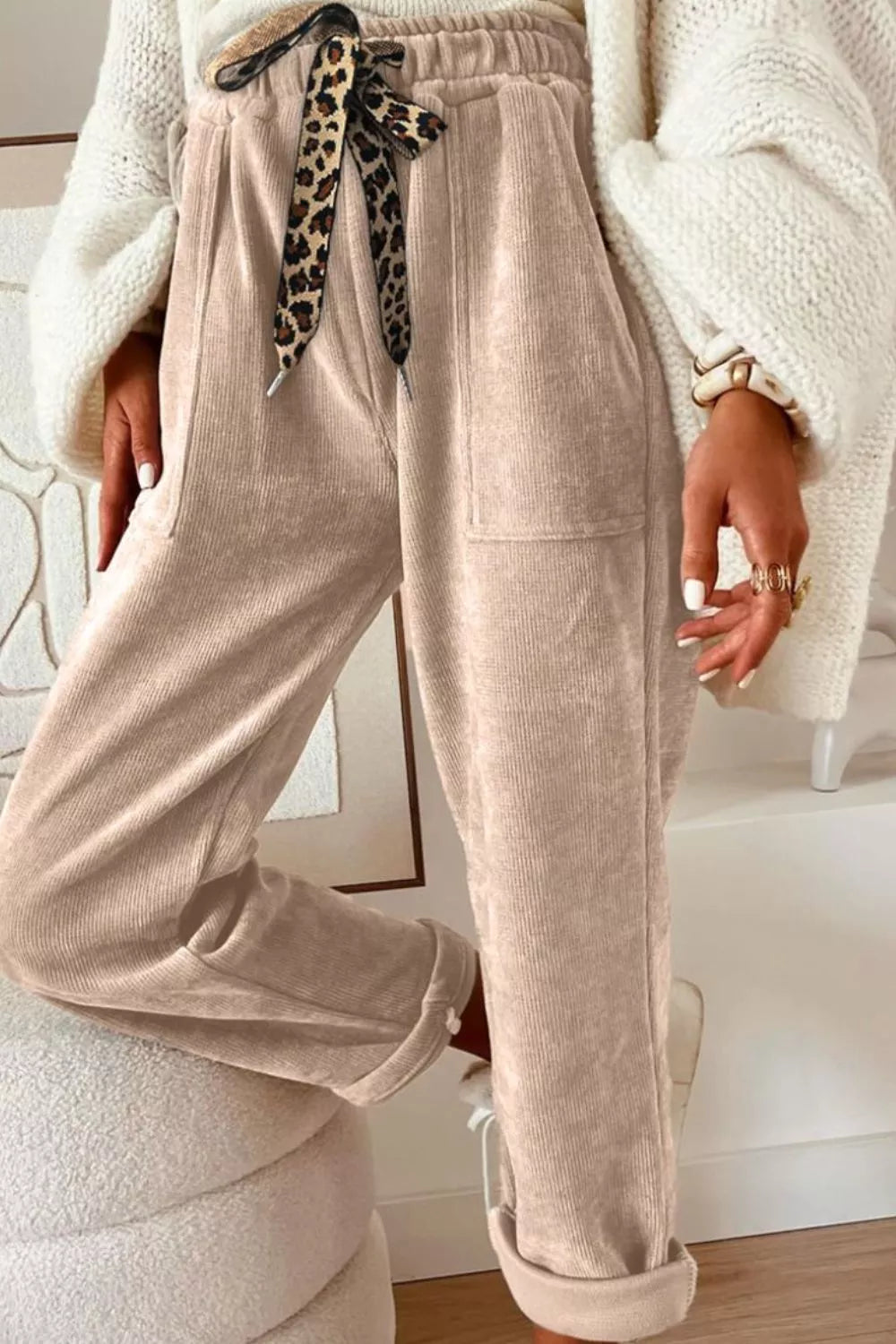 Leopard Drawstring Loose Fit Pants