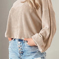 Round Neck Drop Shoulder Long Sleeve Top Beige