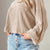 Round Neck Drop Shoulder Long Sleeve Top Beige