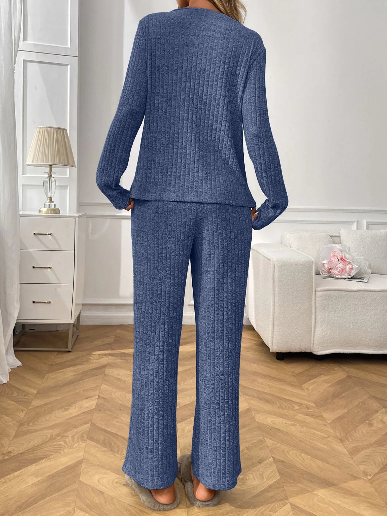 Ribbed Long Sleeve Top and Pants Lounge Set