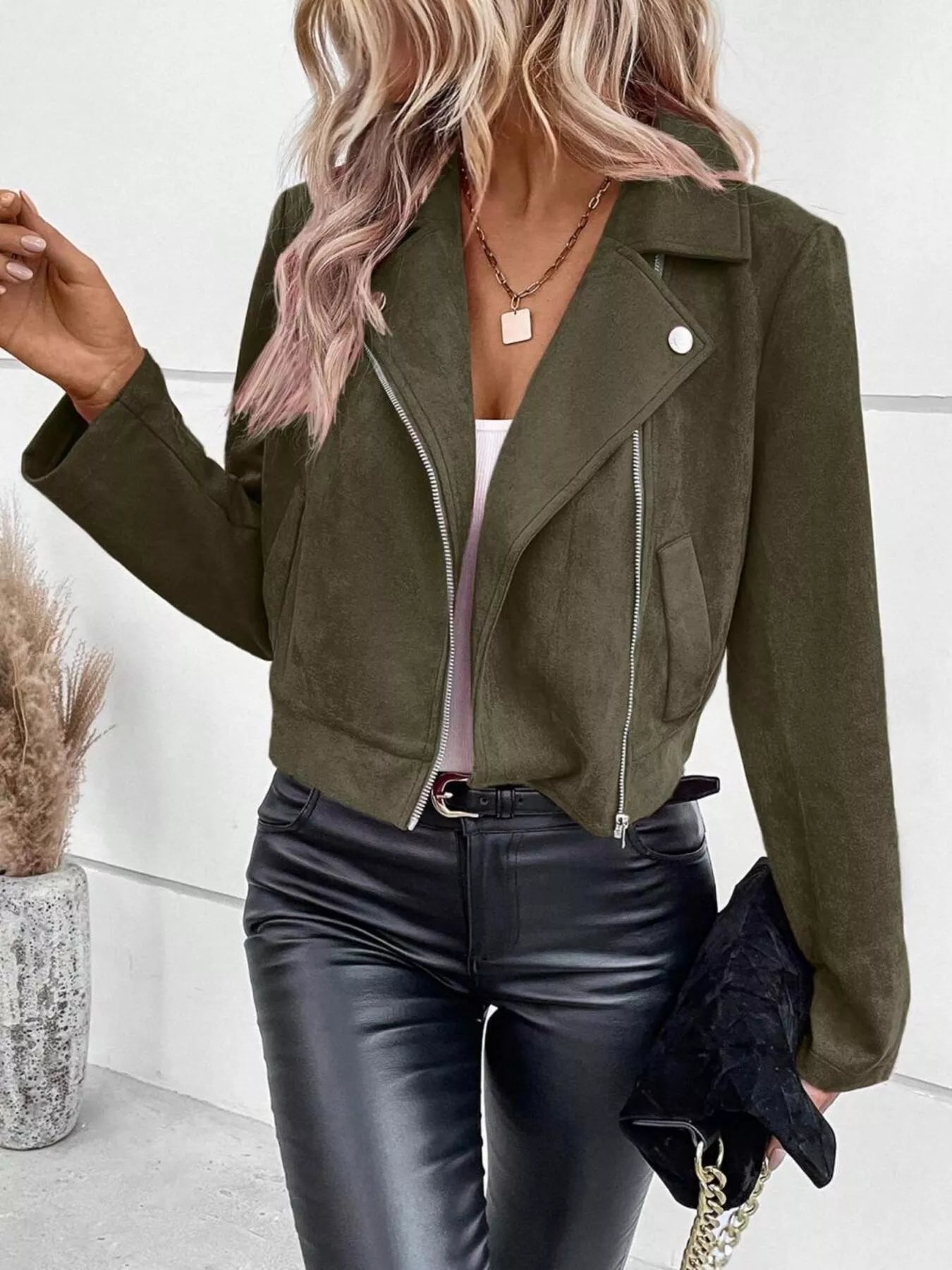 Zip Up Cropped Jacket Green