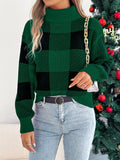 Christmas Plaid Long Sleeve Turtleneck Sweater