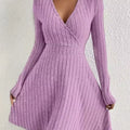Ribbed Knit Wrap Mini Dress Lavender