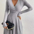 Ribbed Knit Wrap Mini Dress Light Gray